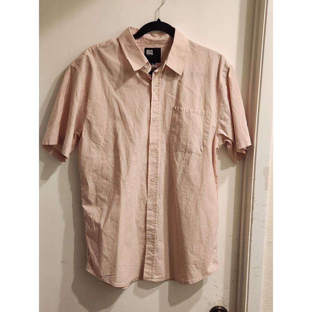 RSQ Men's Medium 100% Cotton‎ Champagn Short Sleeve Button Down Shirt NWT